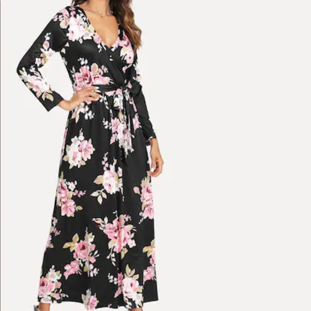 Self Belted Wrap Floral Dress